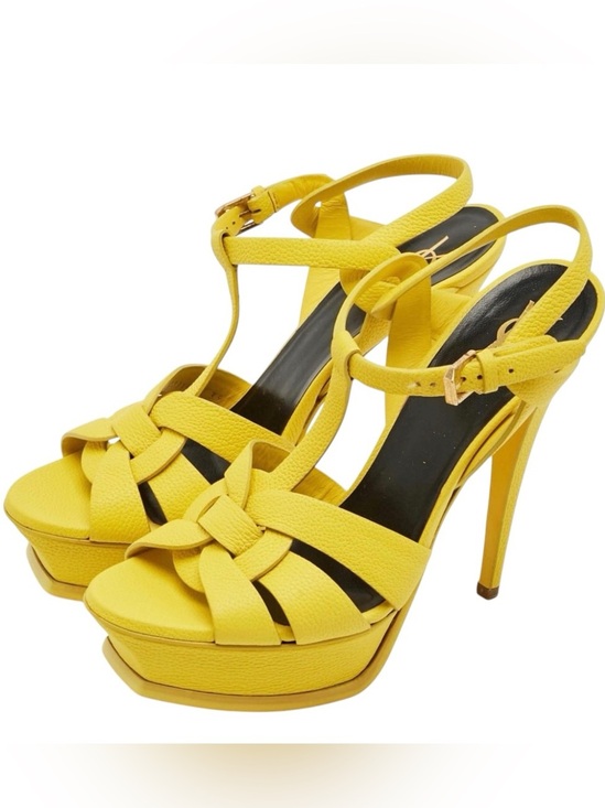 Yves Saint Laurent Shoes - Yves Saint Laurent Tribute Yellow patent leather T-Strap Platform Sandals EU 38